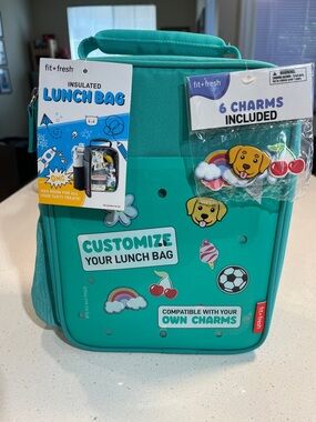 fit+fresh Teal Insulated Kids Lunch Bag with 6 Charms - Customizeable